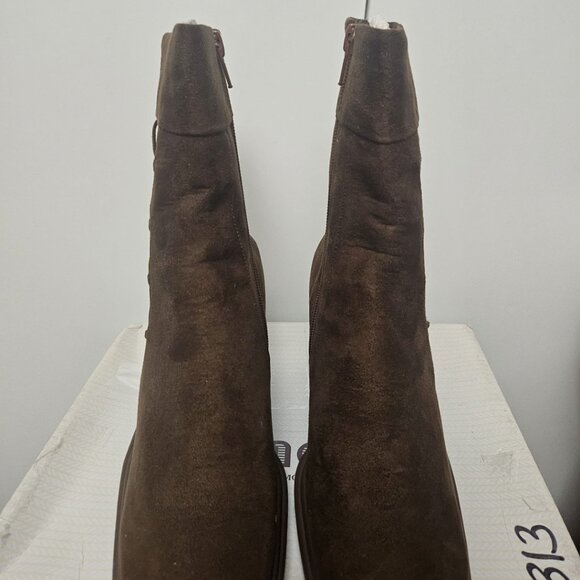 Brown Suede Heeled Square Toe Ankle Boots 7.5 - Picture 2 of 7